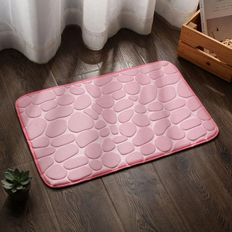 Khaki Bath Mat Cobblestone Water Absorbent Machine Washable Bathroom Rug 40x60cm - Image 4