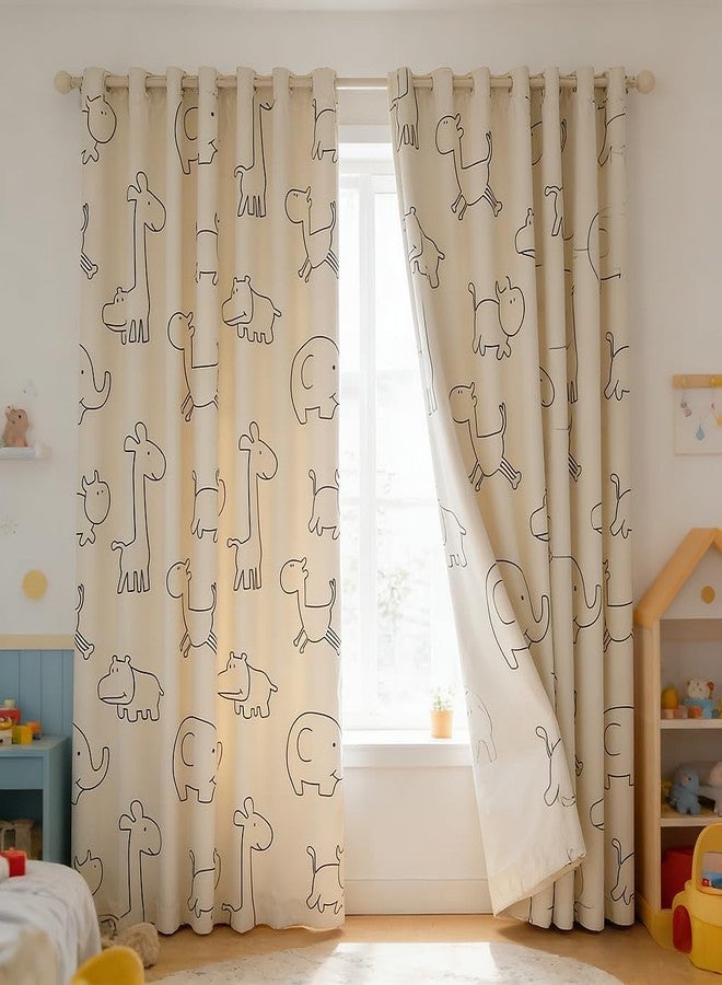 AiFMQQ Cartoon Animals Pattern Blackout Curtains for Kids Bedroom Living Room Grommet Top Beige Kids Bedroom Curtain for Boys Girls Bay Window Nursery Room Window Treatments 1 Panel (W52 L84 inch,Beige) - Image 3