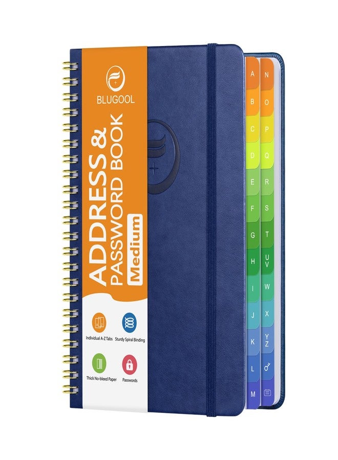 Blugool Address Book with Alphabetical Tabs-Address and Password Book for Seniors - Hardcover Spiral Bound Phone Book- Record Contacts, Website Login Passwords, Special Days -5.7" x 7.7", Navy Blue - Image 1
