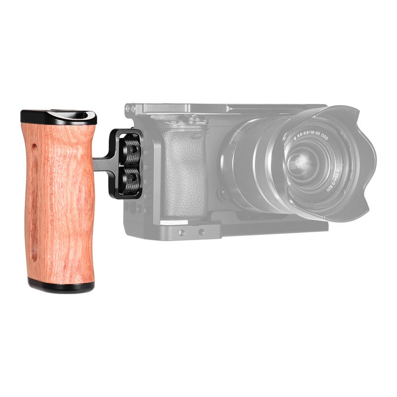 Universal Camera Cage Wooden Handle Side Hand Grip with Cold Shoe Mount 1/4 Inch & 3/8 Inch Screw Holes Photography Accessories, Pack of 1pc - Image 5