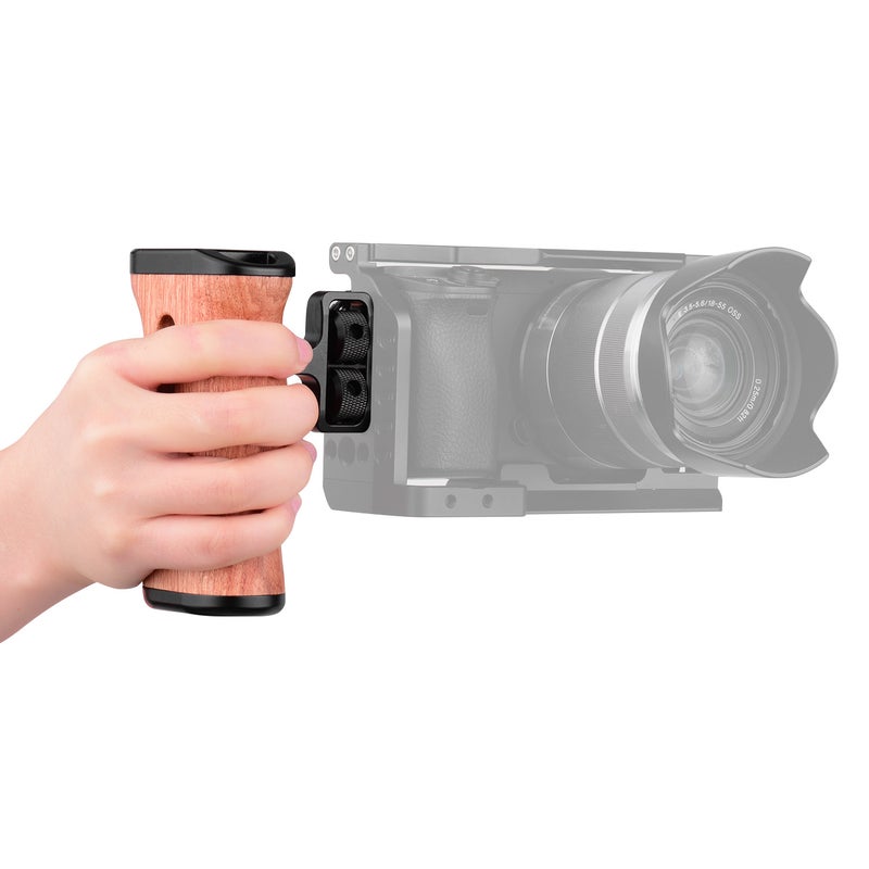 Universal Camera Cage Wooden Handle Side Hand Grip with Cold Shoe Mount 1/4 Inch & 3/8 Inch Screw Holes Photography Accessories, Pack of 1pc - Image 4