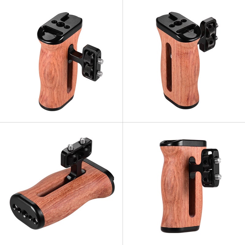 Universal Camera Cage Wooden Handle Side Hand Grip with Cold Shoe Mount 1/4 Inch & 3/8 Inch Screw Holes Photography Accessories, Pack of 1pc - Image 3