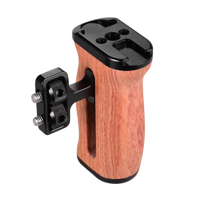 Universal Camera Cage Wooden Handle Side Hand Grip with Cold Shoe Mount 1/4 Inch & 3/8 Inch Screw Holes Photography Accessories, Pack of 1pc - Image 1