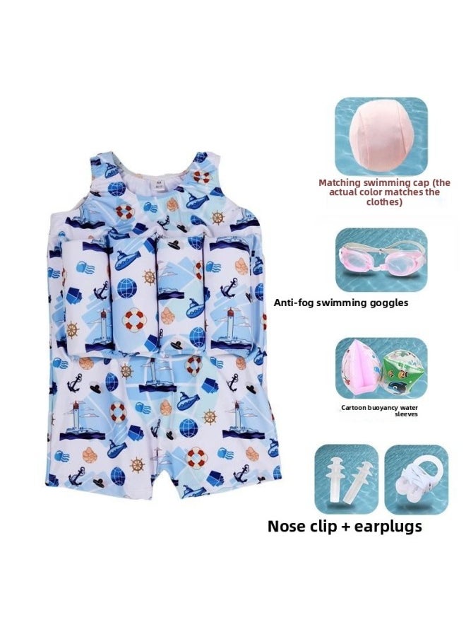 Loquat Children's Buoyancy Swimsuit Boys And Girls Baby Children's One-piece Swimsuit Summer Swimming Equipment Suit Boys-Color:Lighthouse + Luxury Seven-piece Set-  - Image 1