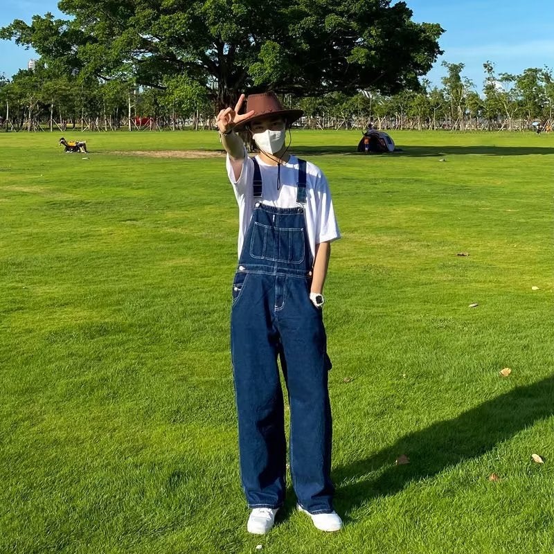 American Retro Denim Overalls For Men And Women, Straight Loose Design Trendy High Street Workwear Jumpsuit Pants - Image 3
