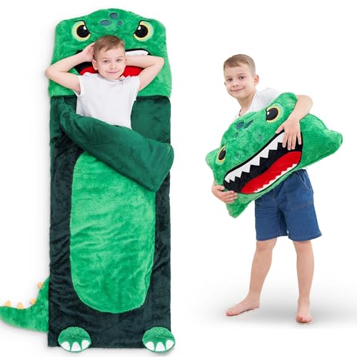 iPlay, iLearn Kids Dinosaur Sleeping Bag, Toddler Boys Dinos Nap Mat, Plush Animal Slumber Bag, 2 In 1 Daycare Preschool Kindergarten Birthday Gift Travel Sleepover for 3 4 5 6 7 8 10 12 Yr Child Teen - Image 1