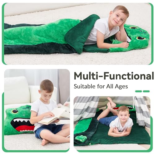 iPlay, iLearn Kids Dinosaur Sleeping Bag, Toddler Boys Dinos Nap Mat, Plush Animal Slumber Bag, 2 In 1 Daycare Preschool Kindergarten Birthday Gift Travel Sleepover for 3 4 5 6 7 8 10 12 Yr Child Teen - Image 5
