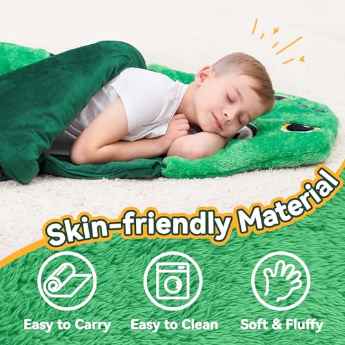 iPlay, iLearn Kids Dinosaur Sleeping Bag, Toddler Boys Dinos Nap Mat, Plush Animal Slumber Bag, 2 In 1 Daycare Preschool Kindergarten Birthday Gift Travel Sleepover for 3 4 5 6 7 8 10 12 Yr Child Teen - Image 2