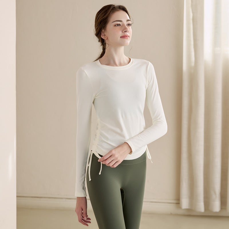 Generic Womens Long Sleeve Yoga Top Slim Fit Pilates Shirt Milky White