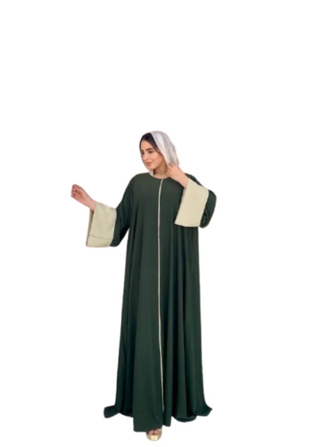Women's abaya, double imported silk – wide Gulf design with elegant embroidery on the sleeves - Image 1