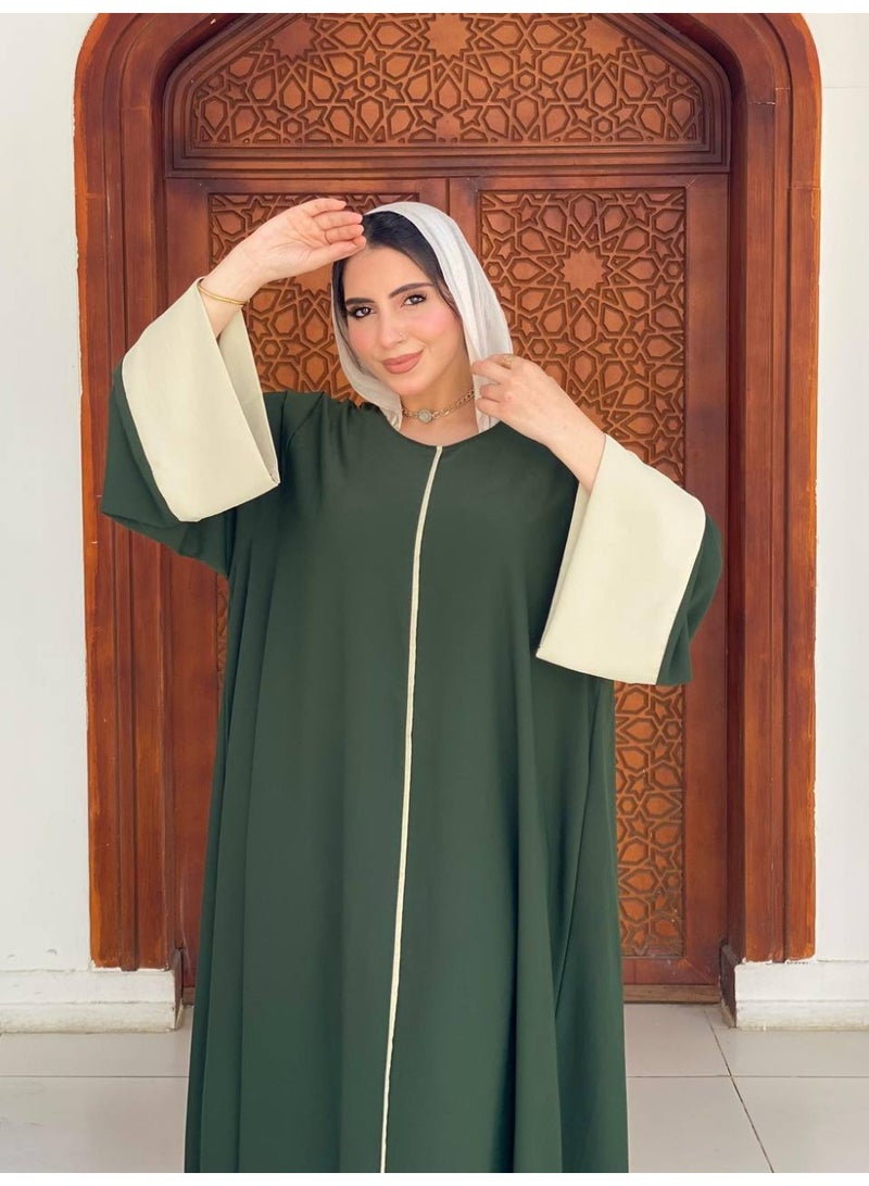 Women's abaya, double imported silk – wide Gulf design with elegant embroidery on the sleeves - Image 2