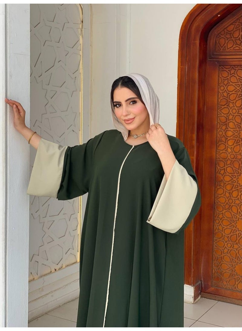 Women's abaya, double imported silk – wide Gulf design with elegant embroidery on the sleeves - Image 3