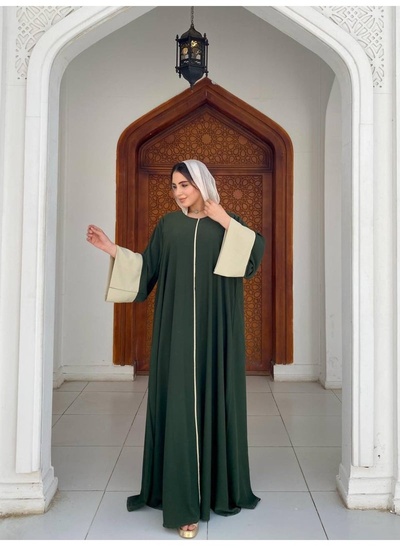 Women's abaya, double imported silk – wide Gulf design with elegant embroidery on the sleeves - Image 4