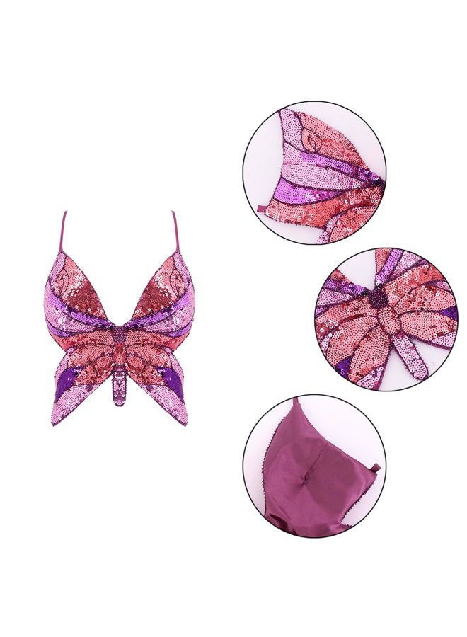 Mocure Womens Glitter Sequin Butterfly Crop Top Low-Cut Tank Top Rave Tube Vest Top for Belly Dance Costume Outfits, Multicoloured Butterfly, One size - Image 5