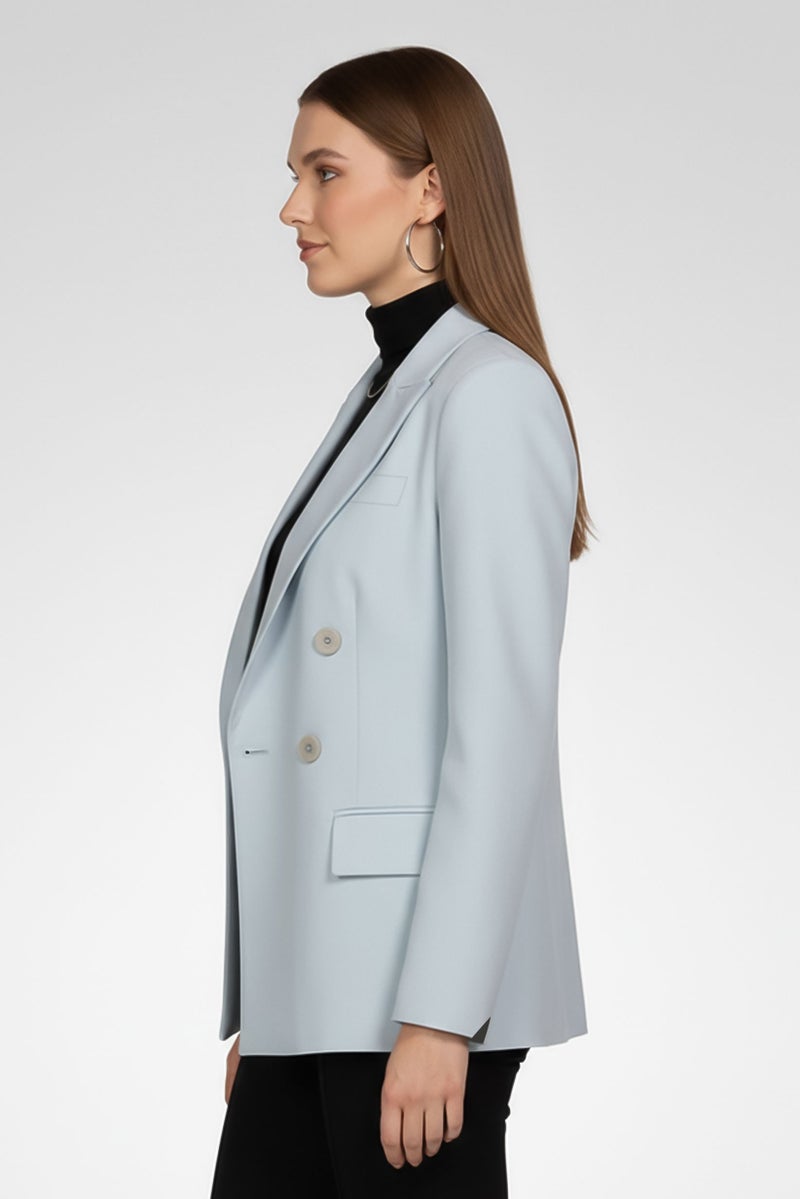 STELLA MCCARTNEY Women Regular Fit Plain Blazer, Sky Blue - Image 4
