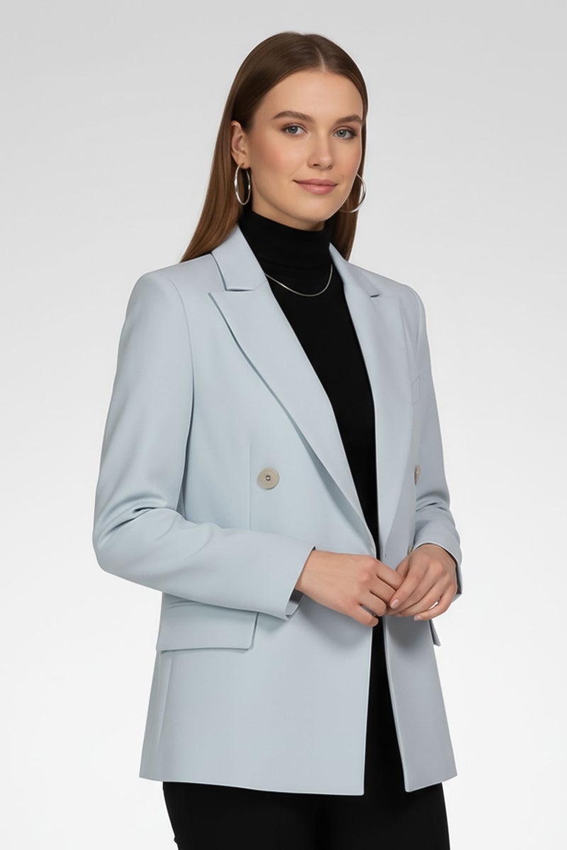 STELLA MCCARTNEY Women Regular Fit Plain Blazer, Sky Blue - Image 2