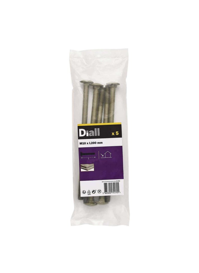 ACE Diall Carbon Steel Cup Square Bolt Pack M10 x 200mm 5Pcs 