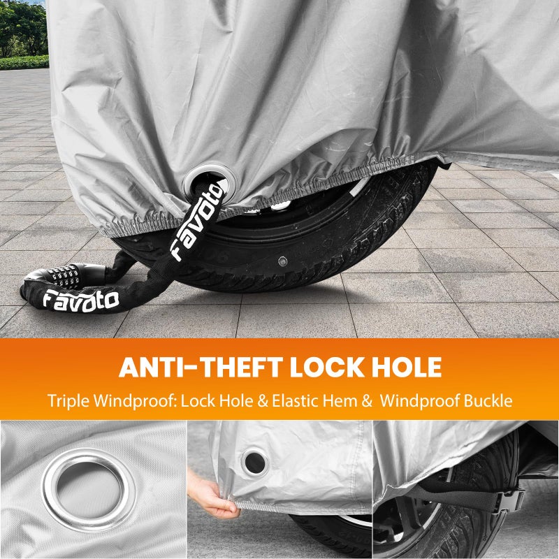 Favoto Motorcycle Cover Waterproof Outdoor - All Season Sun Protection with Lock-Holes Rain Snow Windproof Dustproof Universal Fit Motorbikes Vehicle Moped Cover, 96.5" x 41" x 50" - Image 4