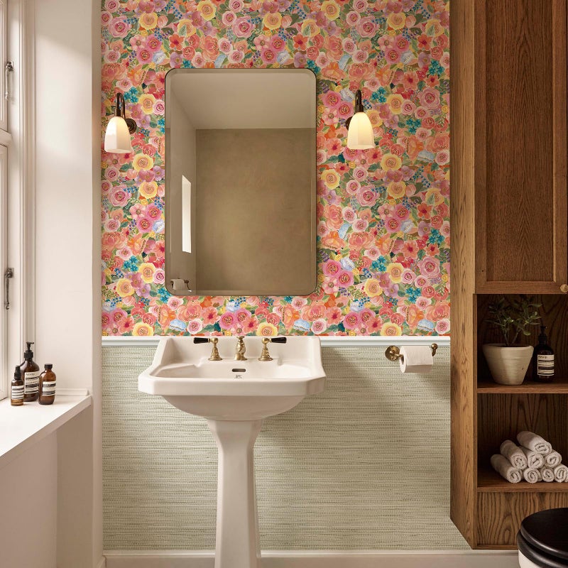 Simon&Siff Floral Peel and Stick Wallpaper 17.3"x80" Pink Watercolor Flowers Wall Murals Removable Wall Paper for Bedroom Bathroom Cabinet Renter Friendly - Image 2
