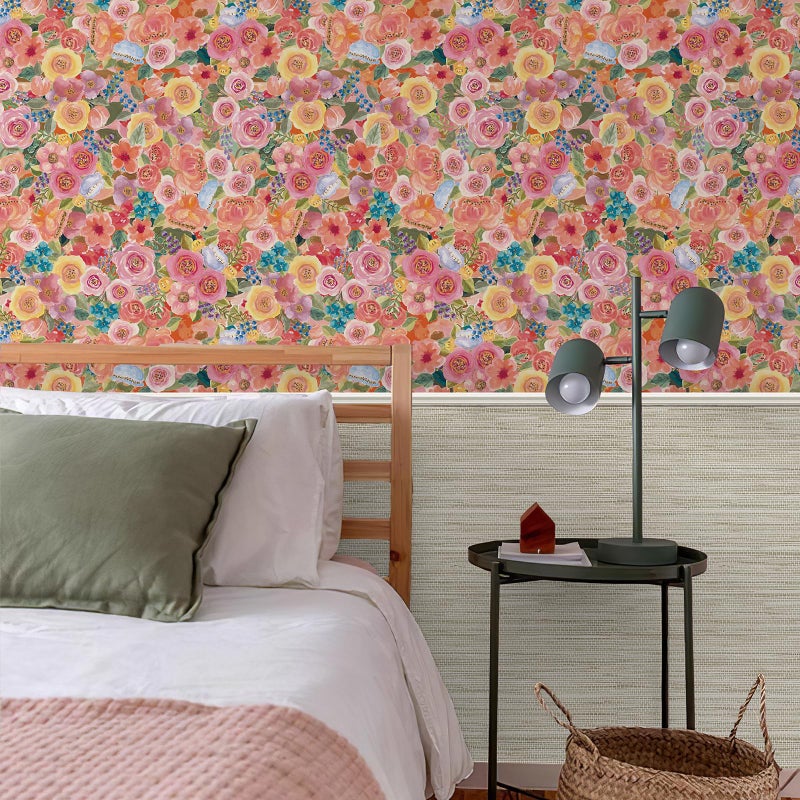 Simon&Siff Floral Peel and Stick Wallpaper 17.3"x80" Pink Watercolor Flowers Wall Murals Removable Wall Paper for Bedroom Bathroom Cabinet Renter Friendly - Image 5