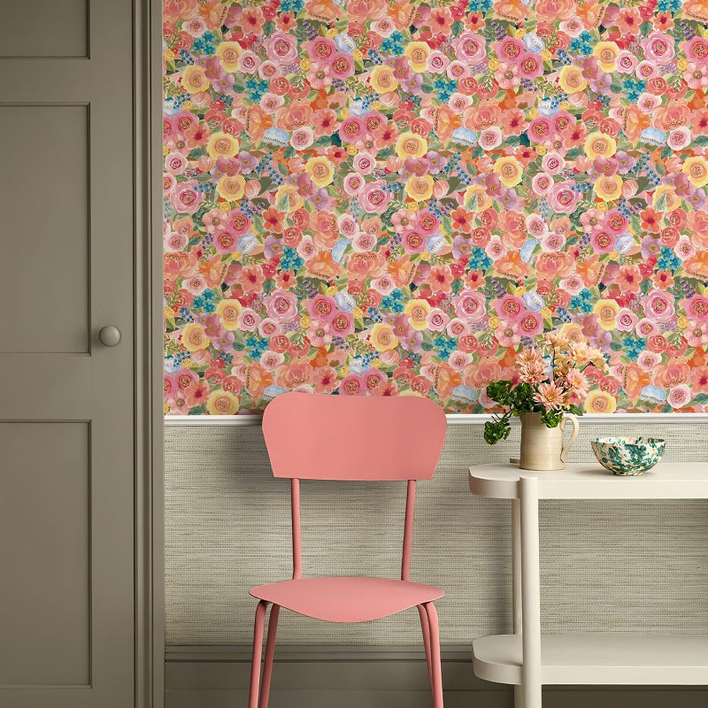 Simon&Siff Floral Peel and Stick Wallpaper 17.3"x80" Pink Watercolor Flowers Wall Murals Removable Wall Paper for Bedroom Bathroom Cabinet Renter Friendly - Image 3