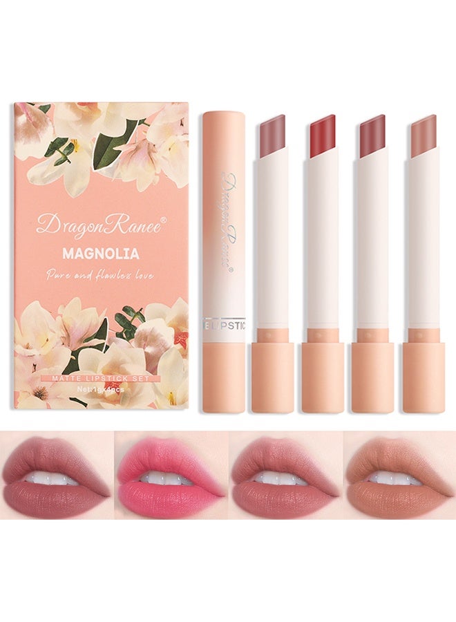 Dragon Ranee 4Pcs Matte Lipstick Set, Moisture Lip Glossy Waterproof Long Lasting Lip liner Set Lipstick for Women Makeup (Magnolia) - Image 1