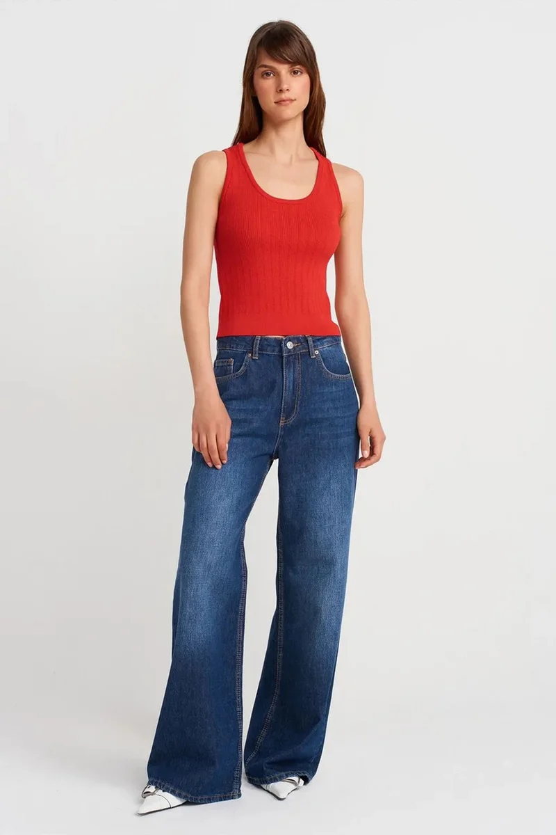 Dilvin Red DILVIN Ribbed Sleeveless Slim-fit Blouse for Women | Best Price UAE