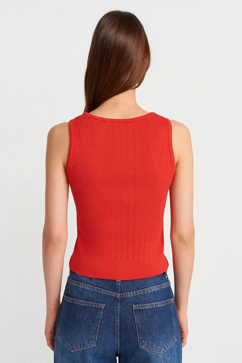 Dilvin Red DILVIN Ribbed Sleeveless Slim-fit Blouse for Women | Best Price UAE