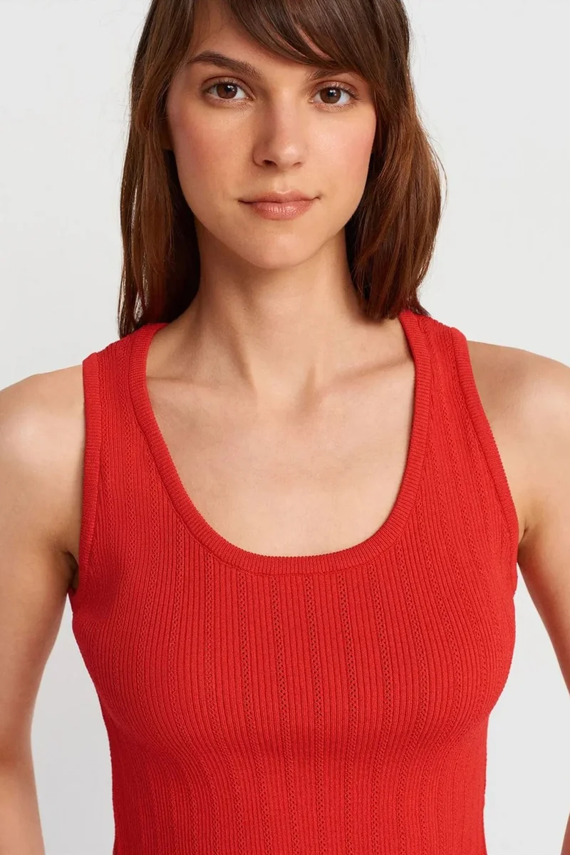 Dilvin Red DILVIN Ribbed Sleeveless Slim-fit Blouse for Women | Best Price UAE