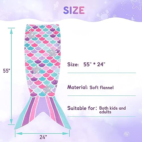 WERNNSAI Mermaid Tail Blanket – Soft Plush Wearable Mermaid Blanket for Girls Teens Cozy Flannel Snuggle Sleeping Bag Birthday Gift for Girls 55" x 24" (Pink) - Image 4