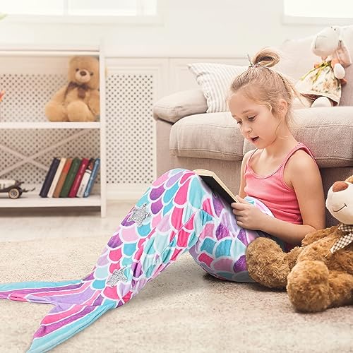 WERNNSAI Mermaid Tail Blanket – Soft Plush Wearable Mermaid Blanket for Girls Teens Cozy Flannel Snuggle Sleeping Bag Birthday Gift for Girls 55" x 24" (Pink) - Image 2