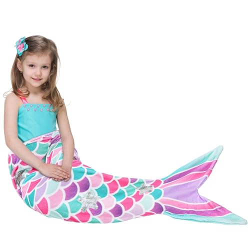 WERNNSAI Mermaid Tail Blanket – Soft Plush Wearable Mermaid Blanket for Girls Teens Cozy Flannel Snuggle Sleeping Bag Birthday Gift for Girls 55" x 24" (Pink) - Image 1