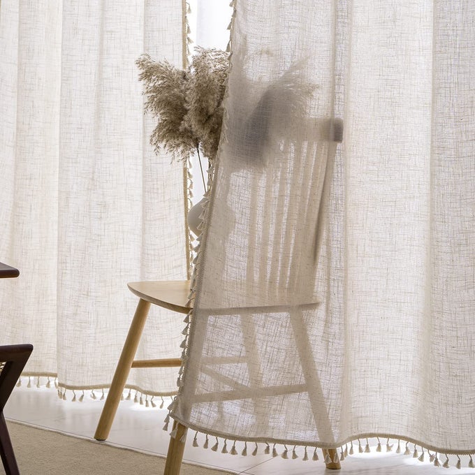 Natural Linen Blended Farmhouse Curtains Living Room Boho Curtains Drapes Country Style W40 x L96 Natural 2 Panels Set