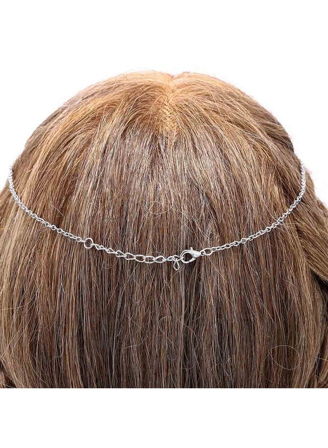 Obmyec Bmyec Boho Moon Head Chain Silver Crystal Crescent Headpieces Pendant Hollow Hair Chains Irish Halloween Party Headbands Festival Costume Hair Accessories For Women And Girls (Red) - Image 4