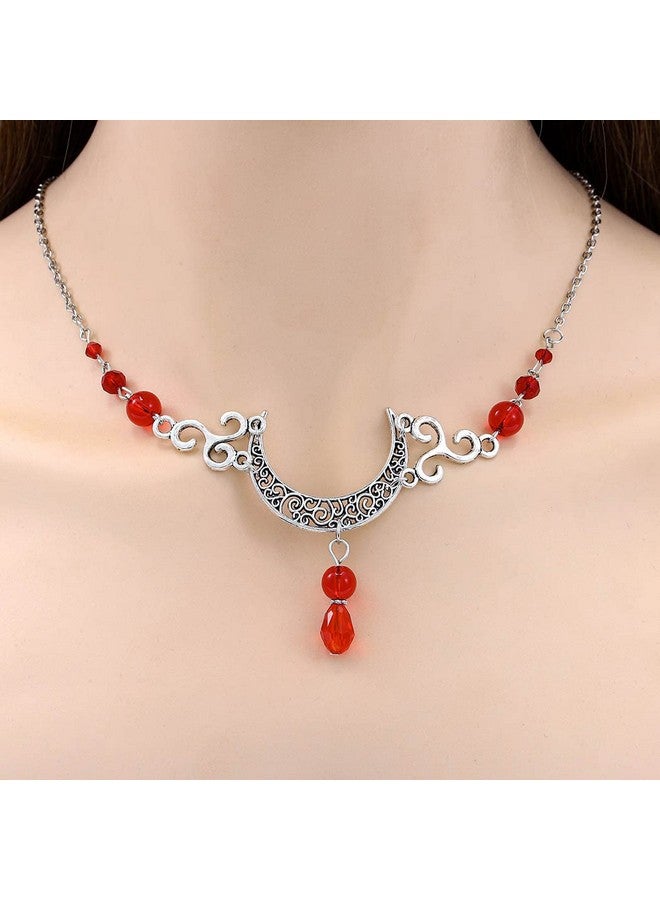 Obmyec Bmyec Boho Moon Head Chain Silver Crystal Crescent Headpieces Pendant Hollow Hair Chains Irish Halloween Party Headbands Festival Costume Hair Accessories For Women And Girls (Red) - Image 5
