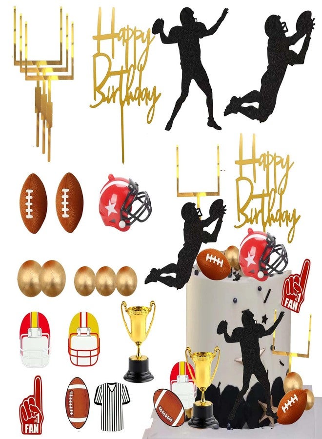 Qoadwem 20PCS American Football Players Goal Post Cake Toppers Rugby Ball Happy Birthday American Eagle Football Sports Theme Party Cake Decorations Supplies - Image 1