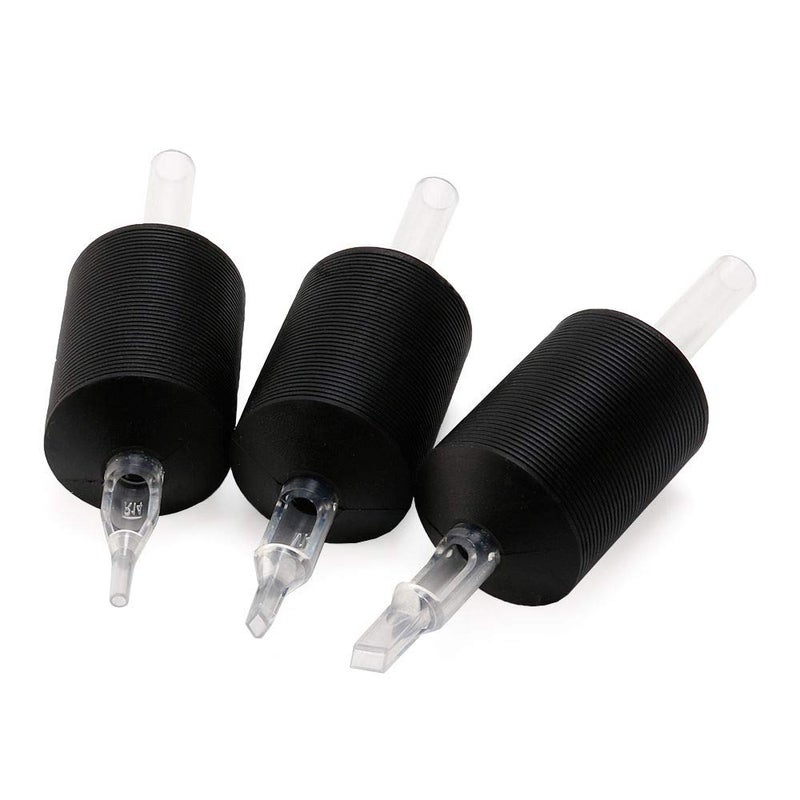BISIBITA2 VORTEX 1.25-inch Soft Silicone Black Disposable Tattoo Tube Grips with Clear Long Tips 15pcs (9R) - Image 1