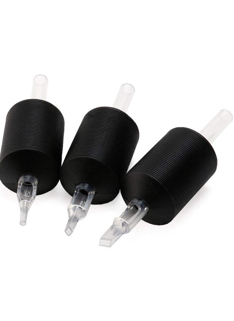 BISIBITA2 VORTEX 1.25-inch Soft Silicone Black Disposable Tattoo Tube Grips with Clear Long Tips 15pcs (9R)  - Image 1