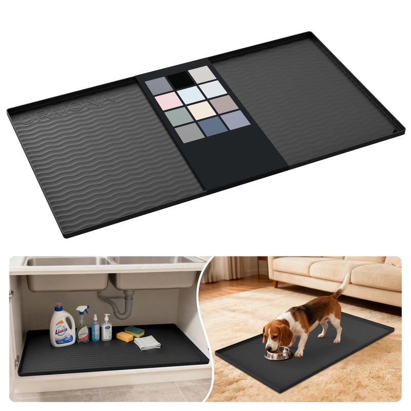 URMONA Waterproof Silicone Under Sink Mat 40'' x 22'' Shelf Liner for Kitchen and Bathroom, Cabinet and Counter Protector, Storage and Organizers, Litter Mat, Pet Cat Puppy Essentials(Black) - Image 1