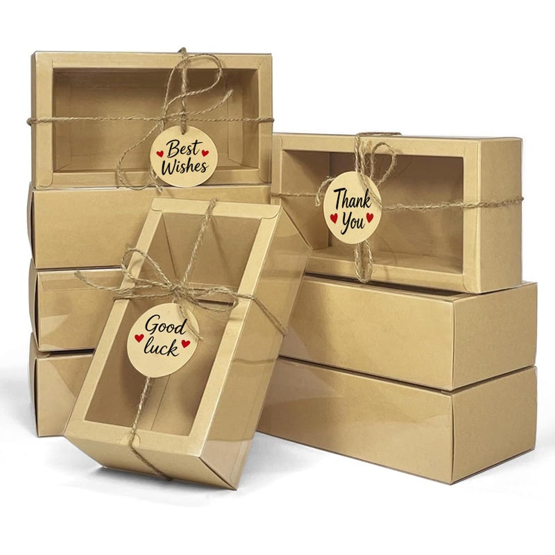 Corsiampoo 30 Pack Kraft Paper Cardboard Boxes with Clear Window, External size 6.5 x 6.5 x 2 inches, Gift Boxes with Blank Tags,Jute String and Raffia, Great for Jewelry, Candy, Cookie&Party Favor Wrapping - Image 1
