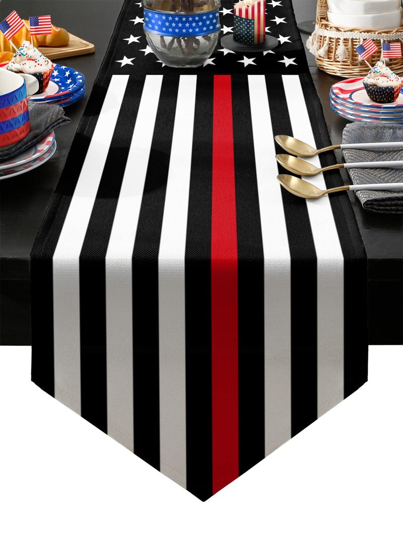 Thin Blue Line Table Runner USA Flag July 4th Kitchen Table Cloth Law Enforcement Thin Blue Line Tablecloth Dresser Scarves for Independence Day Gatherings Police Party Decorations 13 x70