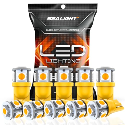 SEALIGHT 194 LED Bulbs, 168 T10 LED Bulb Amber 2700k Yellow 2825 for Turn Signal Side Marker Dome Lights, 12V Cab Running Parking Tail Lights, (Pack of 10) - Image 1
