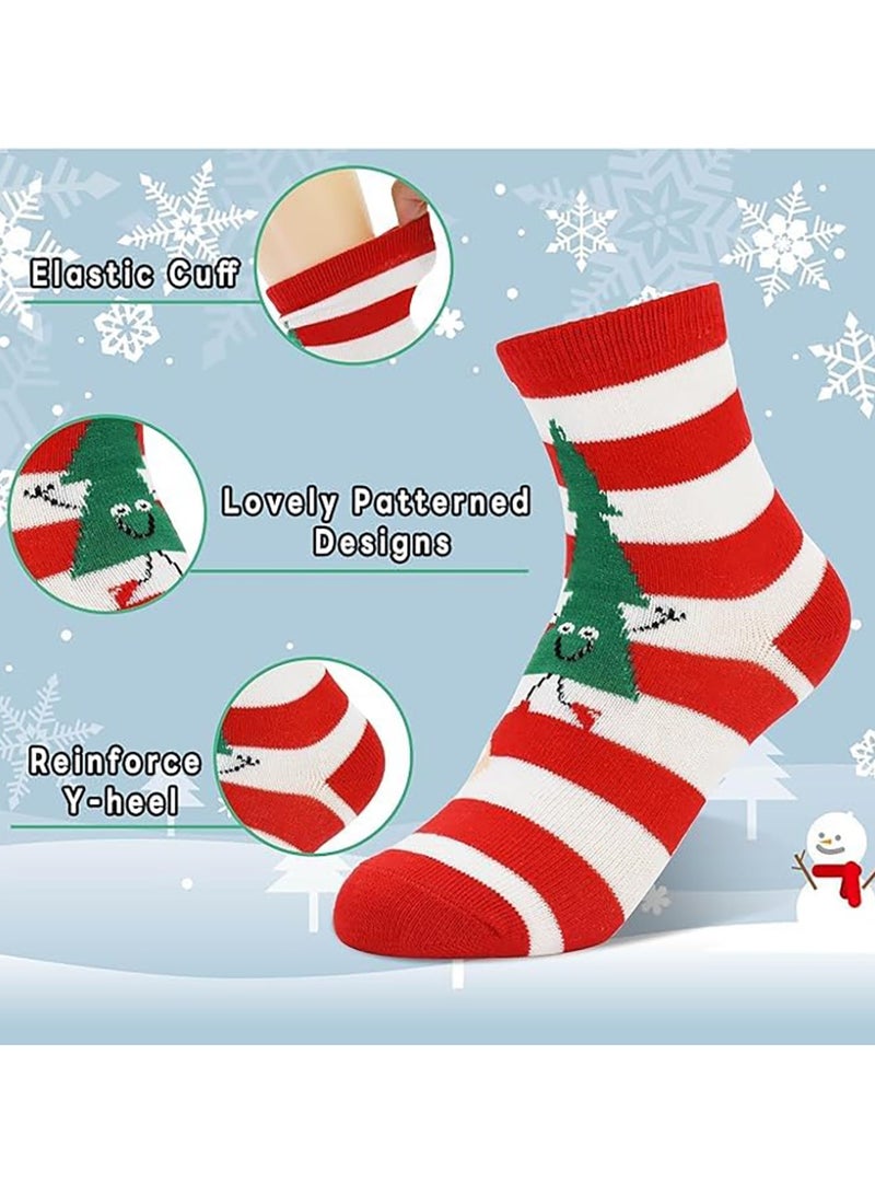 تابيت 5 أزواج من جوارب عيد الميلاد للأطفال مطبوعة عليها أعياد الميلاد جوارب شتوية دافئة لطيفة للأطفال الأولاد والبنات من سن 3 إلى 12 عامًا جوارب قطنية ملونة إبداعية هدية عيد الميلاد - Image 2