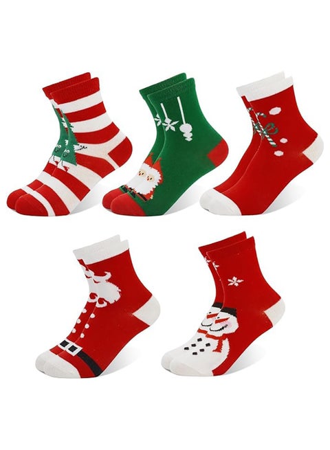 5 Pairs Kids Christmas Socks Xmas Printed Holiday Socks Winter Warm Cute Crew Socks for Kids Boys Girls 3-12 Years Colorful Creative Cotton Stocking Socks Xmas Gift