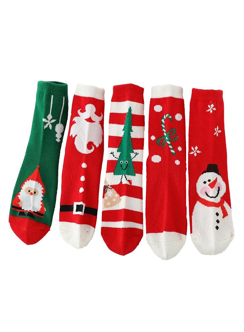 تابيت 5 أزواج من جوارب عيد الميلاد للأطفال مطبوعة عليها أعياد الميلاد جوارب شتوية دافئة لطيفة للأطفال الأولاد والبنات من سن 3 إلى 12 عامًا جوارب قطنية ملونة إبداعية هدية عيد الميلاد - Image 5