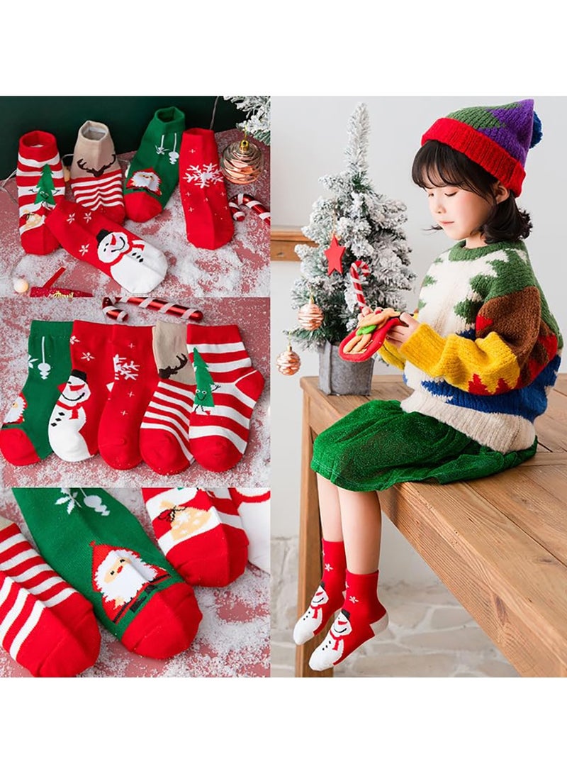 تابيت 5 أزواج من جوارب عيد الميلاد للأطفال مطبوعة عليها أعياد الميلاد جوارب شتوية دافئة لطيفة للأطفال الأولاد والبنات من سن 3 إلى 12 عامًا جوارب قطنية ملونة إبداعية هدية عيد الميلاد - Image 3