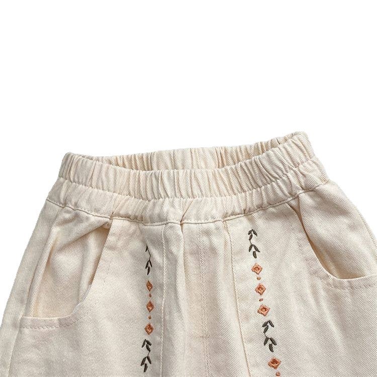 Girls' Cotton Embroidered Casual Pants, Spring/Autumn, Korean Style - Image 5