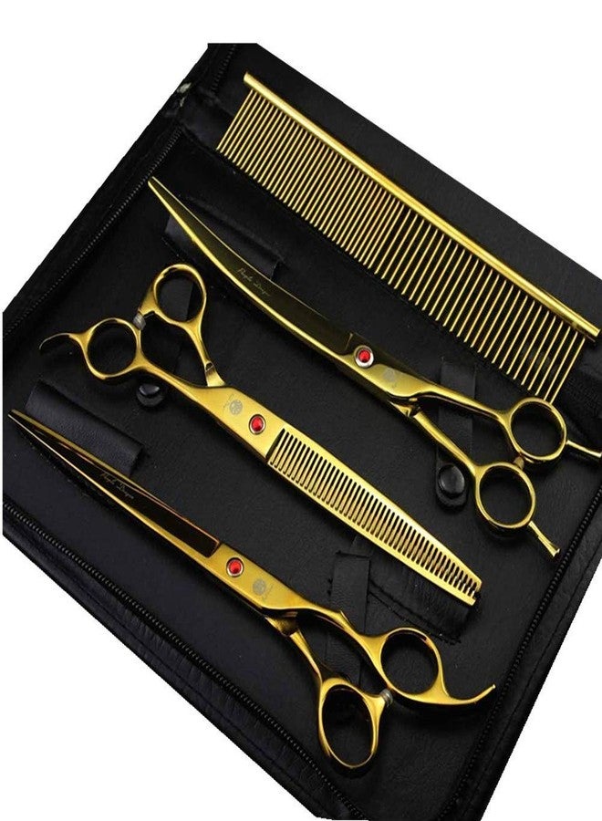 Purple Dragon 8.0" Titanium Multicolor Professional Pet Grooming Scissors Set,Straight & Thinning & Curved Scissors Shear with Bag for Dog Cat Grooming - Image 1