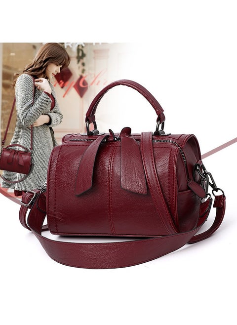 Fashion Design Women Vintage Handbag Leather Shoulder Bag Women Crossbody Bag with Detachable Shoulder Strap Women Bag (Red)