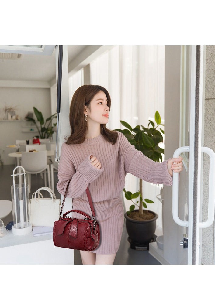 Fashion Design Women Vintage Handbag Leather Shoulder Bag Women Crossbody Bag with Detachable Shoulder Strap Women Bag (Red)